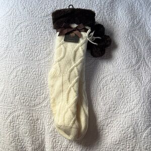 Frye Cream Knit Stocking with Brown Trim